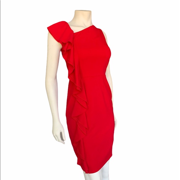 Calvin Klein Dresses & Skirts - Calvin Klein Ruffle Side Red Cocktail Dress
